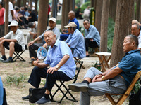 Elderly people relax at a park on Lindai Road in Fuyang, China, on September 11, 2024. (