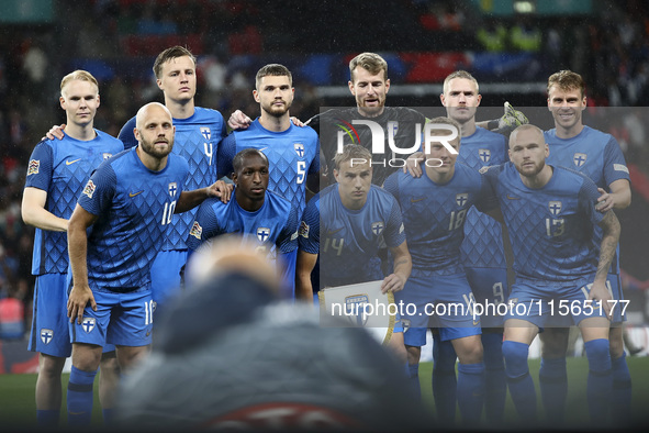 The Finland team lines up for a photo during the UEFA Nations League Group 2 match between England and Finland at Wembley Stadium in London,...