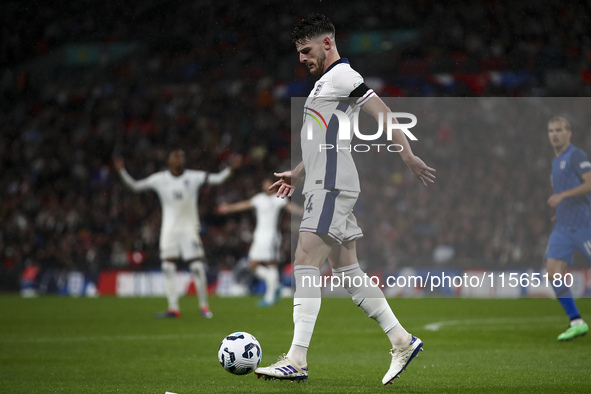 Declan Rice of England on the ball during the UEFA Nations League Group 2 match between England and Finland at Wembley Stadium in London, En...