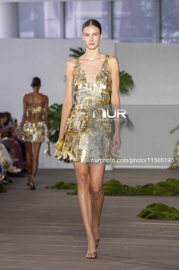 A model walks the runway at the PatBo show during New York Fashion Week in New York City, United States, on September 10, 2024. 