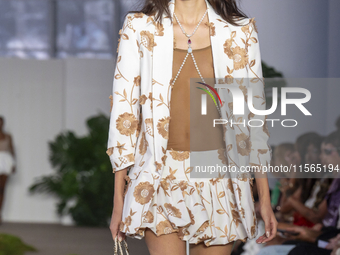 A model walks the runway at the PatBo show during New York Fashion Week in New York City, United States, on September 10, 2024. (