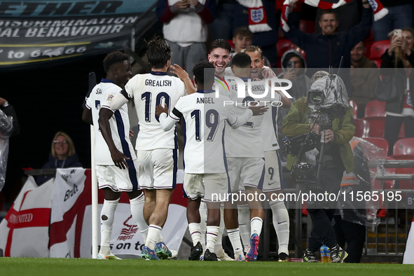 Harry Kane of England celebrates his first goal during the UEFA Nations League Group 2 match between England and Finland at Wembley Stadium...