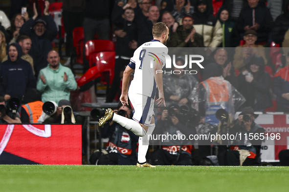 Harry Kane of England celebrates his second goal during the UEFA Nations League Group 2 match between England and Finland at Wembley Stadium...