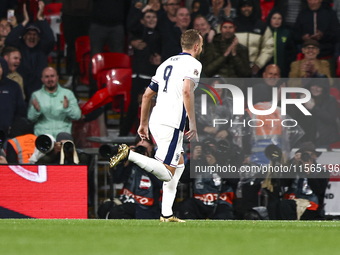 Harry Kane of England celebrates his second goal during the UEFA Nations League Group 2 match between England and Finland at Wembley Stadium...