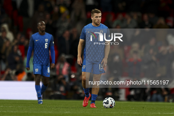 Urho Nissila of Finland reacts to conceding a second goal during the UEFA Nations League Group 2 match between England and Finland at Wemble...