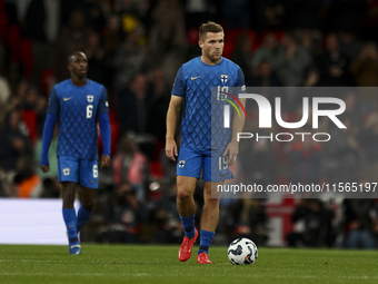 Urho Nissila of Finland reacts to conceding a second goal during the UEFA Nations League Group 2 match between England and Finland at Wemble...