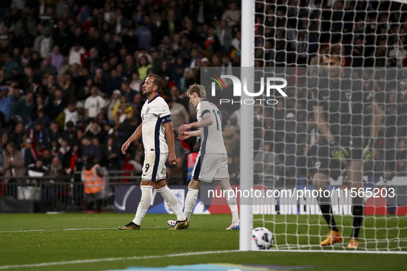 Harry Kane of England celebrates an offside header during the UEFA Nations League Group 2 match between England and Finland at Wembley Stadi...