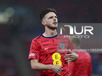 Declan Rice of England warms up during the UEFA Nations League Group 2 match between England and Finland at Wembley Stadium in London, Engla...