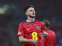 Declan Rice of England warms up during the UEFA Nations League Group 2 match between England and Finland at Wembley Stadium in London, Engla...