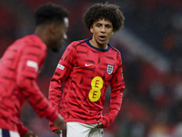 Rico Lewis of England warms up during the UEFA Nations League Group 2 match between England and Finland at Wembley Stadium in London, Englan...