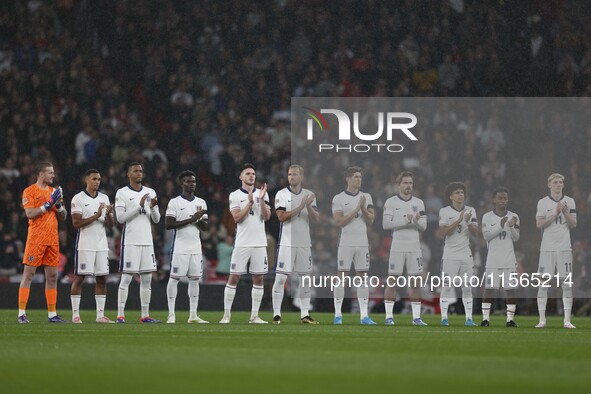 The England team lines up during the UEFA Nations League Group 2 match between England and Finland at Wembley Stadium in London, England, on...