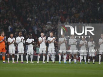 The England team lines up during the UEFA Nations League Group 2 match between England and Finland at Wembley Stadium in London, England, on...