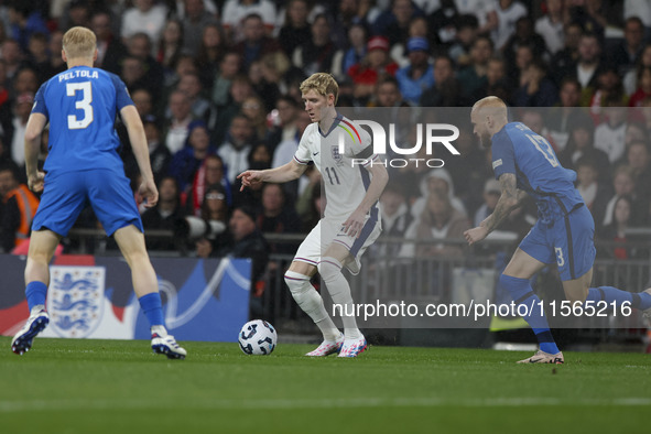 Anthony Gordon of England is on the ball during the UEFA Nations League Group 2 match between England and Finland at Wembley Stadium in Lond...