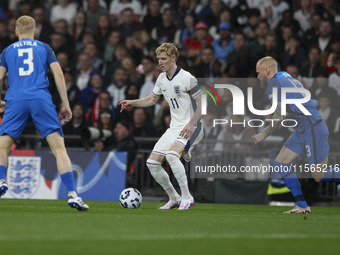 Anthony Gordon of England is on the ball during the UEFA Nations League Group 2 match between England and Finland at Wembley Stadium in Lond...