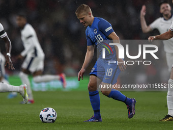 Tuomas Ollila of Finland is on the ball during the UEFA Nations League Group 2 match between England and Finland at Wembley Stadium in Londo...