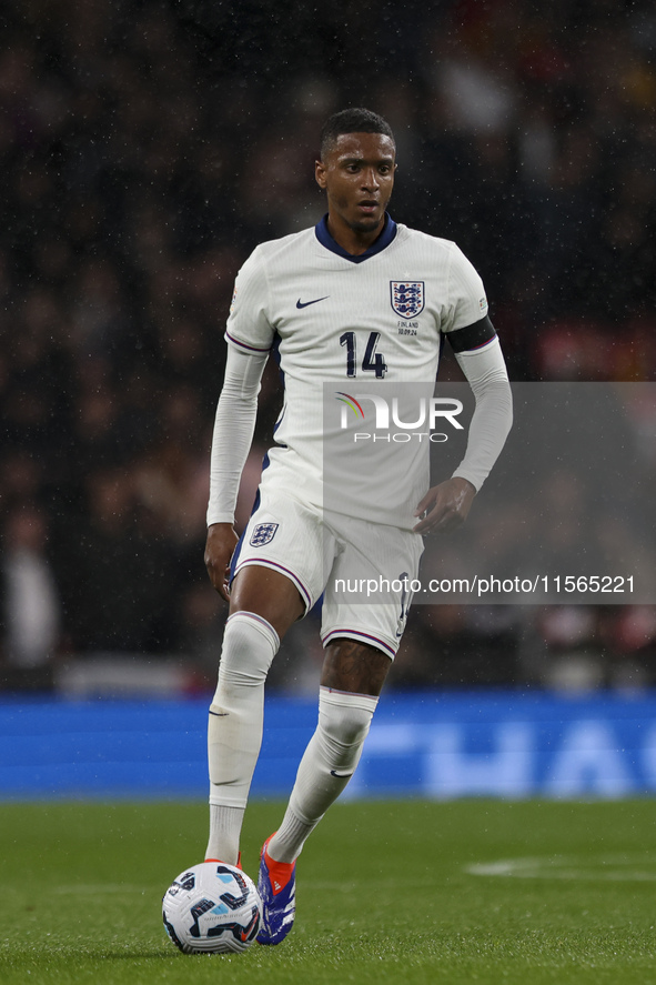 Ezri Konsa of England on the ball during the UEFA Nations League Group 2 match between England and Finland at Wembley Stadium in London, Eng...