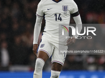 Ezri Konsa of England on the ball during the UEFA Nations League Group 2 match between England and Finland at Wembley Stadium in London, Eng...