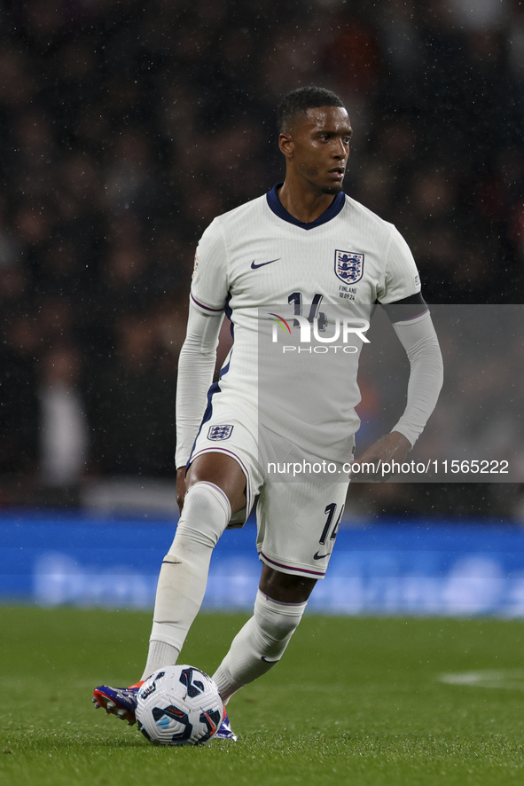 Ezri Konsa of England on the ball during the UEFA Nations League Group 2 match between England and Finland at Wembley Stadium in London, Eng...