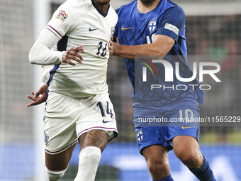 Ezri Konsa of England on the ball during the UEFA Nations League Group 2 match between England and Finland at Wembley Stadium in London, Eng...