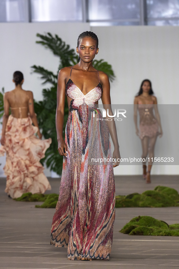 A model walks the runway at the PatBo show during New York Fashion Week in New York City, United States, on September 10, 2024. 