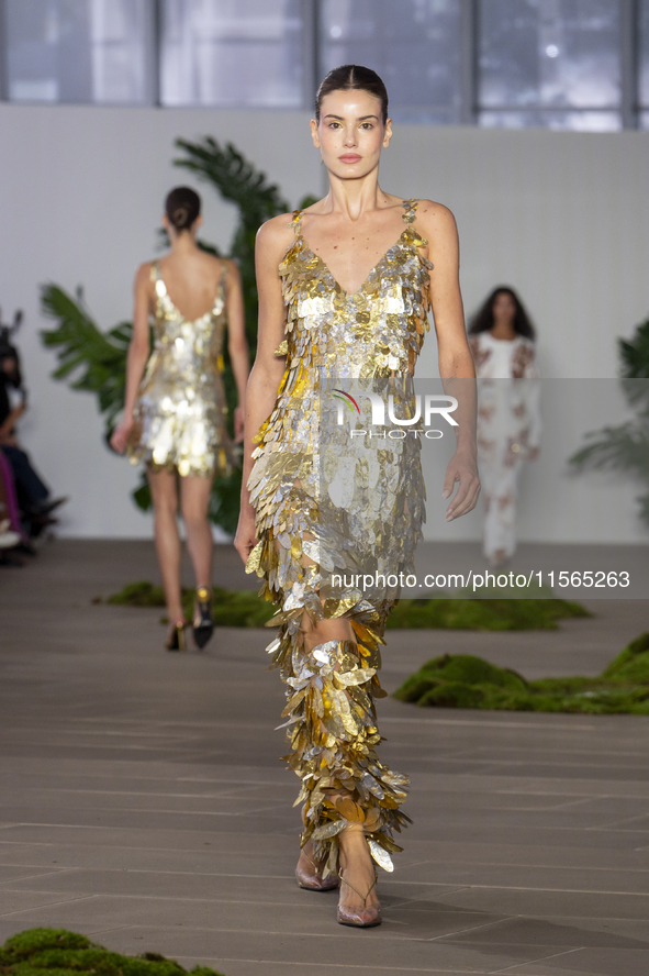 Actress Camila Queiroz walks the runway at the PatBo show during New York Fashion Week in New York, United States, on September 10, 2024. 