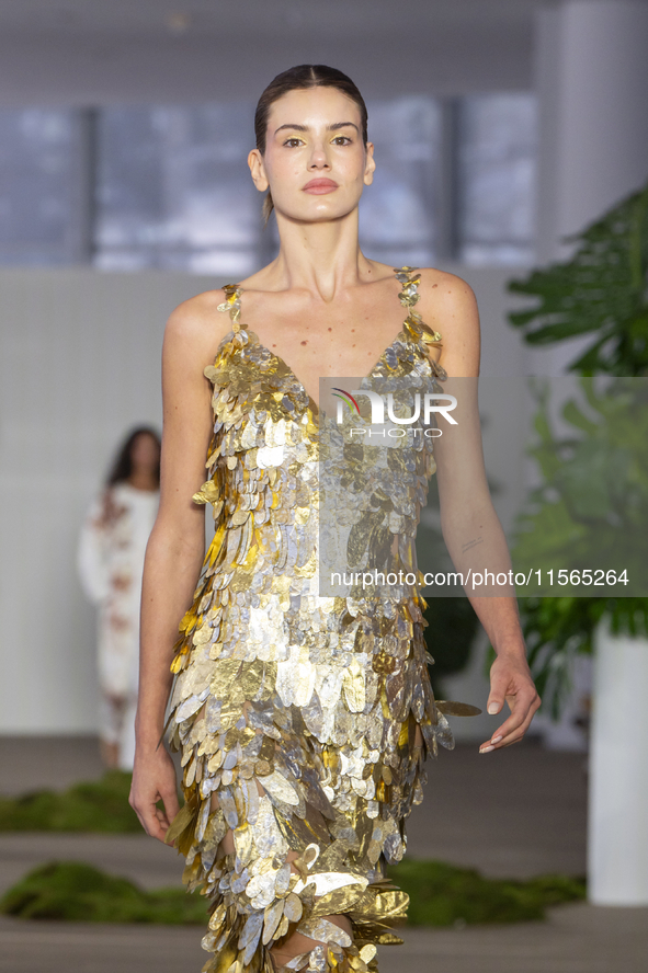 Actress Camila Queiroz walks the runway at the PatBo show during New York Fashion Week in New York, United States, on September 10, 2024. 