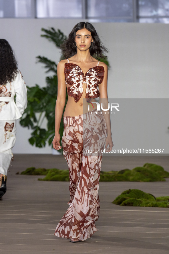 A model walks the runway at the PatBo show during New York Fashion Week in New York City, United States, on September 10, 2024. 