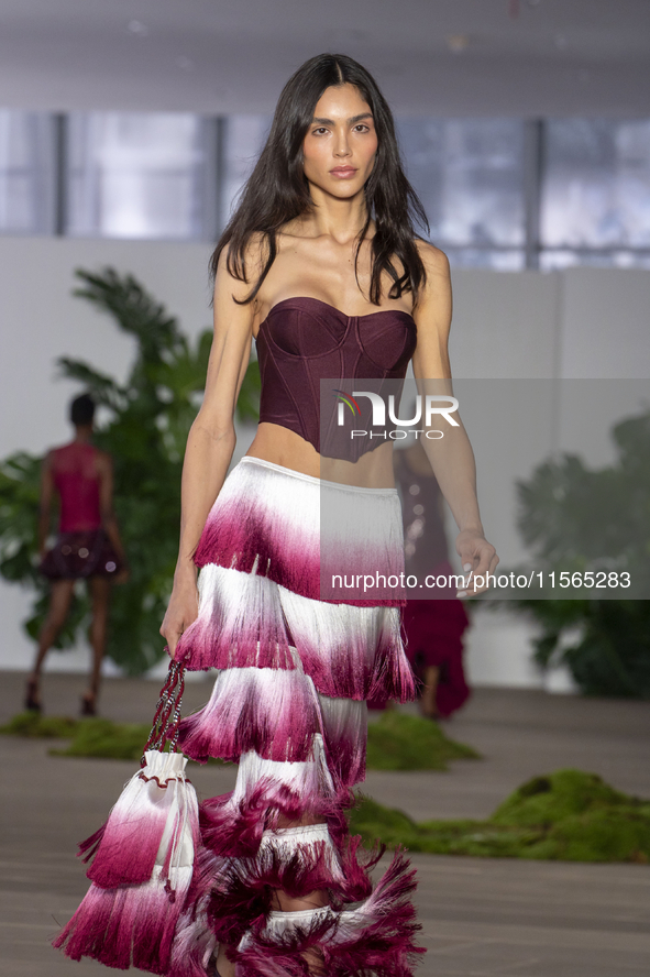 A model walks the runway at the PatBo show during New York Fashion Week in New York City, United States, on September 10, 2024. 