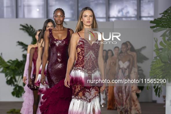 Alessandra Ambrosio leads the models as they walk the runway finale at the PatBo show during September 2024 New York Fashion Week in New Yor...