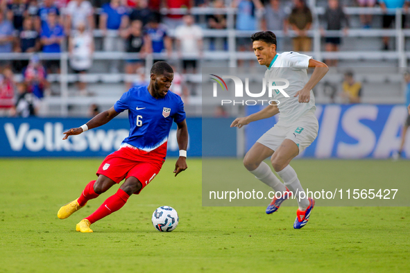 USA's Yunus Musah is seen during the friendly soccer match between the United States Men's National Team and New Zealand at TQL Stadium in C...