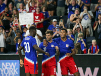 USA players celebrate a goal during the friendly soccer match between the United States Men's National Team and New Zealand at TQL Stadium i...