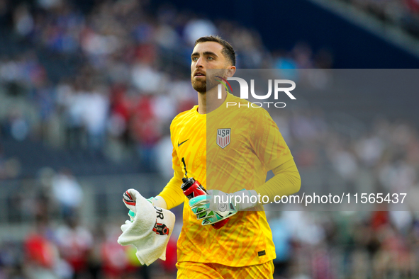 USA goalie Matt Turner is seen during the friendly soccer match between the United States Men's National Team and New Zealand at TQL Stadium...