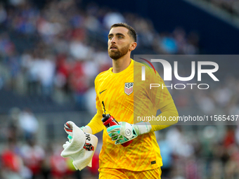 USA goalie Matt Turner is seen during the friendly soccer match between the United States Men's National Team and New Zealand at TQL Stadium...