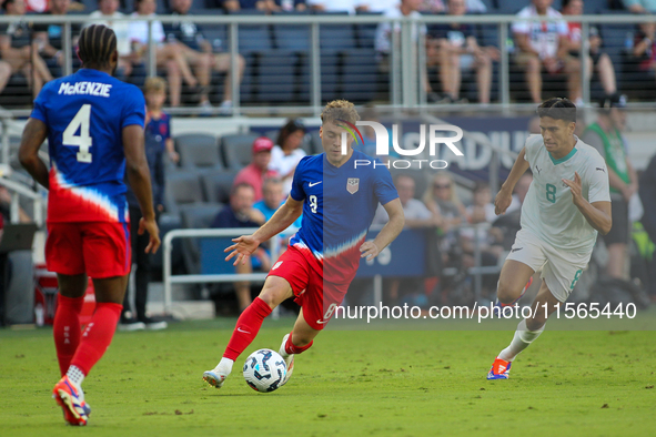 USA's Aidan Morris is seen during the friendly soccer match between the United States Men's National Team and New Zealand at TQL Stadium in...