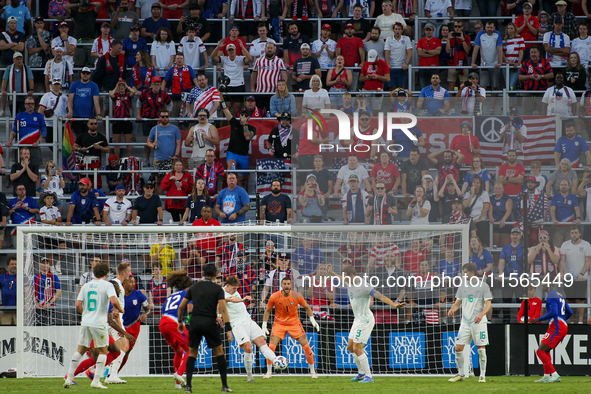 Players stand in front of New Zealand's goal during the friendly soccer match between the United States Men's National Team and New Zealand...