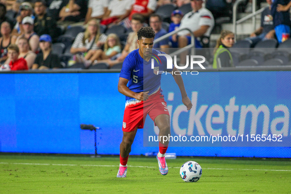 USA's Caleb Wiley is seen during the friendly soccer match between the United States Men's National Team and New Zealand at TQL Stadium in C...