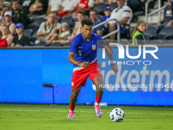 USA's Caleb Wiley is seen during the friendly soccer match between the United States Men's National Team and New Zealand at TQL Stadium in C...