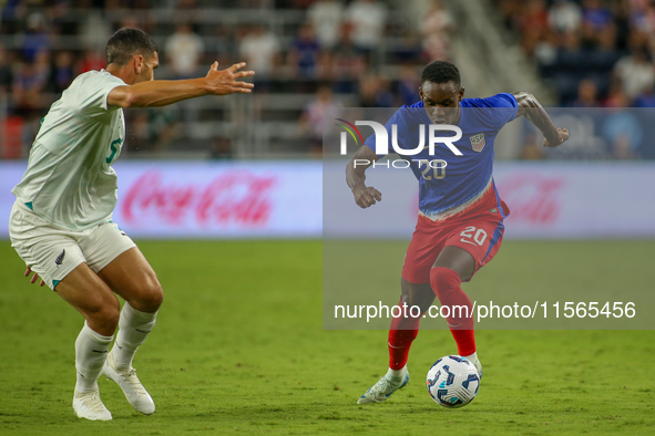 USA's Folarin Balogun is seen during the friendly soccer match between the United States Men's National Team and New Zealand at TQL Stadium...