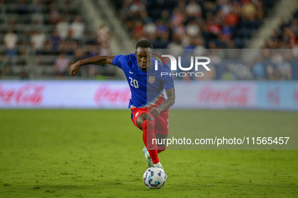 USA's Folarin Balogun is seen during the friendly soccer match between the United States Men's National Team and New Zealand at TQL Stadium...