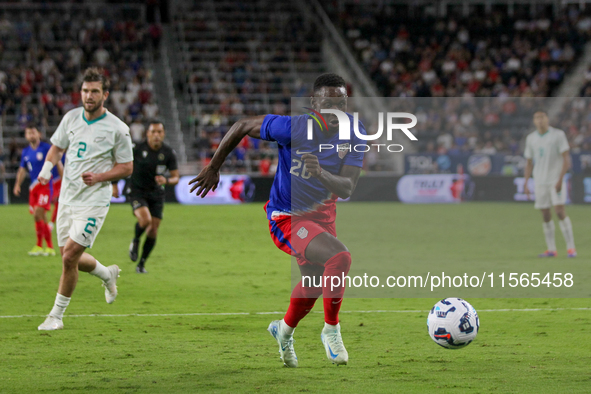 USA's Folarin Balogun is seen during the friendly soccer match between the United States Men's National Team and New Zealand at TQL Stadium...