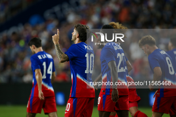 USA's Christian Pulisic is seen after scoring a goal during the friendly soccer match between the United States Men's National Team and New...