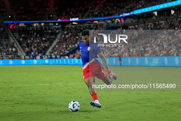 USA's Caleb Wiley is seen during the friendly soccer match between the United States Men's National Team and New Zealand at TQL Stadium in C...