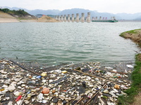 A small amount of floating objects is seen in the backbend of part of the Three Gorges Reservoir in Yichang, Hubei province, China, on Septe...