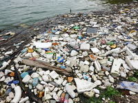 A small amount of floating objects is seen in the backbend of part of the Three Gorges Reservoir in Yichang, Hubei province, China, on Septe...