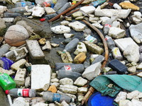 A small amount of floating objects is seen in the backbend of part of the Three Gorges Reservoir in Yichang, Hubei province, China, on Septe...