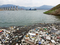 A small amount of floating objects is seen in the backbend of part of the Three Gorges Reservoir in Yichang, Hubei province, China, on Septe...