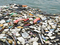 A small amount of floating objects is seen in the backbend of part of the Three Gorges Reservoir in Yichang, Hubei province, China, on Septe...