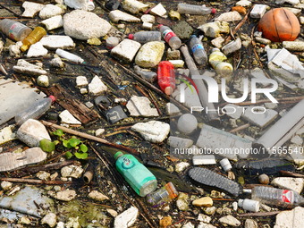 A small amount of floating objects is seen in the backbend of part of the Three Gorges Reservoir in Yichang, Hubei province, China, on Septe...