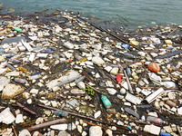 A small amount of floating objects is seen in the backbend of part of the Three Gorges Reservoir in Yichang, Hubei province, China, on Septe...