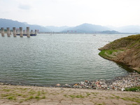 A small amount of floating objects is seen in the backbend of part of the Three Gorges Reservoir in Yichang, Hubei province, China, on Septe...